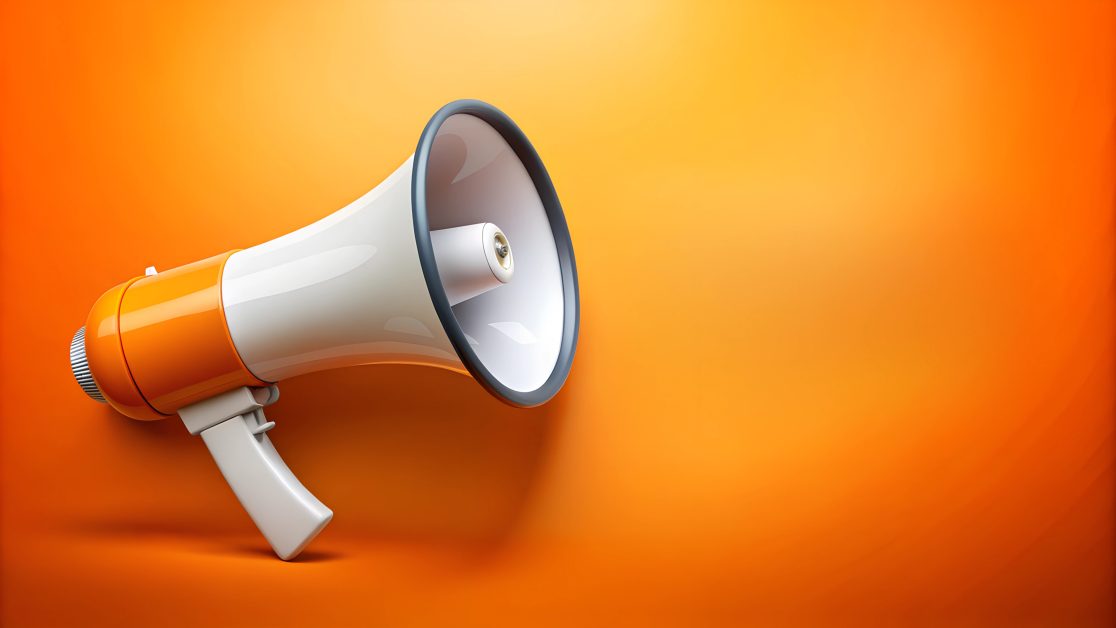 Marketing announcement with megaphone against vibrant background