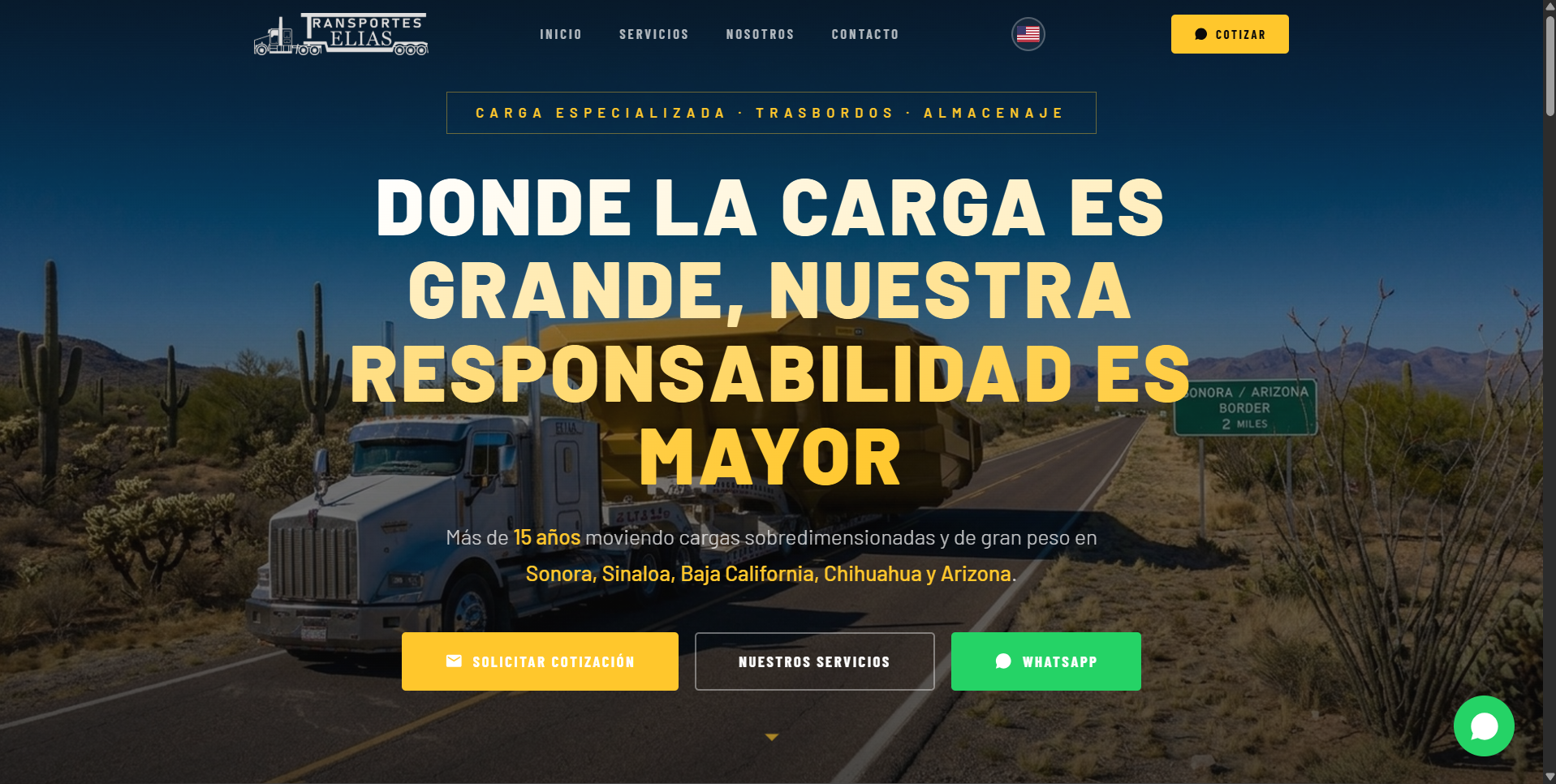 Diseño web para Transportes Elías, transporte de carga en Sonora