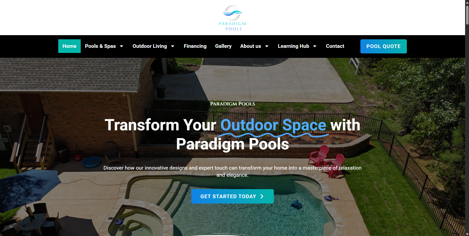 Diseño web para Paradigm Pools, construcción de albercas y outdoor living
