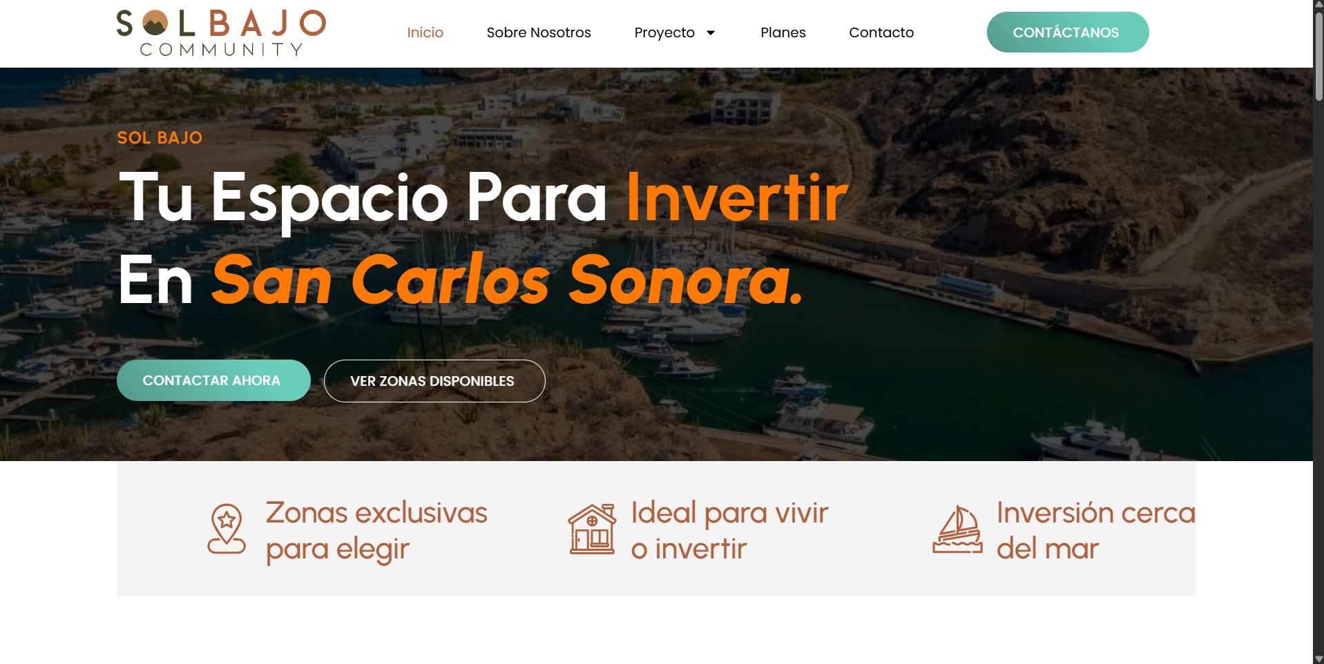 Diseño web para Sol Bajo, desarrollo inmobiliario en San Carlos, Sonora